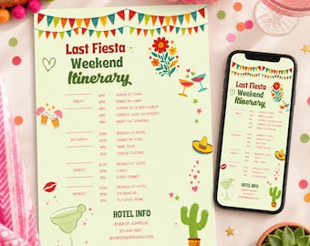 Final Fiesta Bachelorette Weekend Itinerary Template, Mexico Girls Trip Planner for Bridesmaids