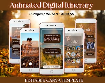 Digital Girls Fall Trip Weekend Itinerary Template, Animated Weekend Girls Trip Itinerary, Holiday Vacation Schedule, Aspen Itinerary Autumn