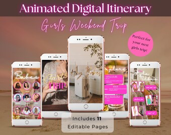 Animated Girls Trip Itinerary Template, Weekend Getaway (Digital)