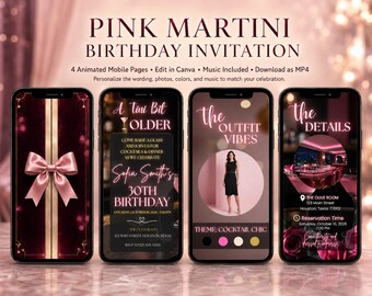 Pink Martini Animated Birthday Invitation, A Tini Bit Older 30th Birthday, Editable Canva Video Evite