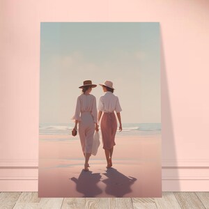 Arte mural costero oceánico, impresión de mejores amigas, estética playera, decoración oceánica, decoración de playa, decoración femenina para el hogar, póster de verano, póster de papel mate