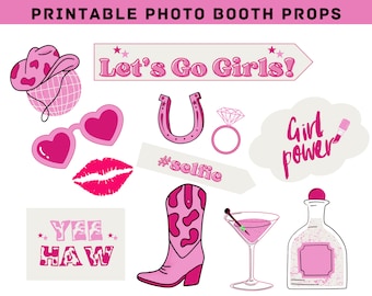 Accessoires de cabine Photo imprimables cow-girl disco, accessoires de cabine Photo Let's Go Girls, décor EVJF, dernier rodéo Bachelorette Nashville Bach
