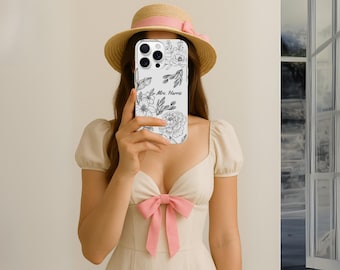 Personalized Wedding Phone Case, Black White Floral, Bridal Gift