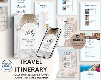 Trip to Italy Itinerary – Editable Italy Travel Itinerary Template (Canva)