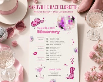 Nashville Bachelorette Weekend Itinerary, Disco Cowgirl Printable & Mobile Party Planner