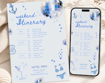 Coastal Bachelorette Weekend Itinerary Template, Girls Trip Beach Vacation, Last Toast Digital Download