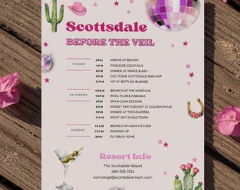 Scottsdale Bachelorette Itinerary Template, Arizona Girls Trip Weekend Planner