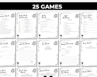 Black and White Bachelorette Party Games Bundle (25 Games)