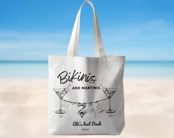 Bikinis & Martinis Bachelorette Tote Bag, Dirty Martini Bachelorette Party Favors, Pool Bachelorette Party Bride Wedding Tote Beach Tote Bag