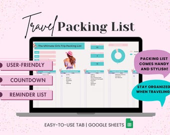 Travel Packing List Spreadsheet Template, Girls Trip Packing List Google Sheets, Editable Packing List, Outfit Planner Vacation Packing List
