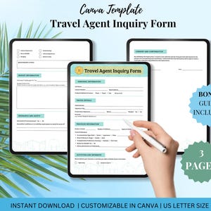 Travel Agent Client Intake Form, Client Travel Inquiry Form, Travel Agency Template, Travel Advisor Form, Booking Form, Client Questionnaire