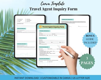 Travel Agent Client Intake Form: Customizable Travel Inquiry Template (Canva PDF Download)