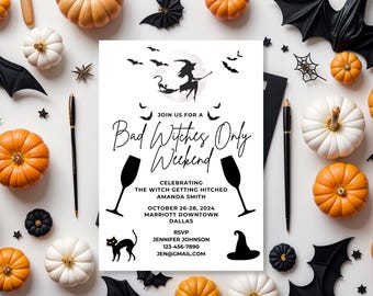 Halloween Bachelorette Party Invitation Template, Bad Witches Only Digital Halloween Bach Weekend Invite Girls Night out Witches Night Party