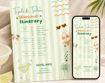 Tequila Tan Lines Itinerary Template, Bachelorette Mexico Bach Weekend Party, Margs & Matrimony
