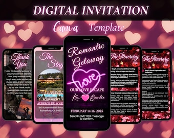 Romantic Weekend Getaway Itinerary, Date Night Template, Couples Trip for Birthday Invitation, Animated Video Invitation (Canva)