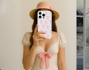 Pink Bow Coquette Phone Case, Bow Phone Case, Coquette Bow Aesthetic Pink Phone Case for Women Gift, iPhone 16 iPhone 15 iPhone 14 iPhone 13