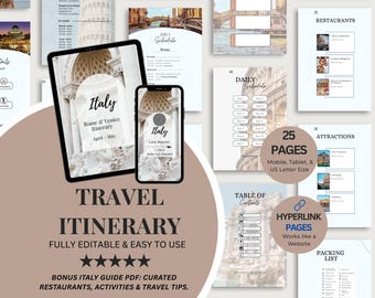 Italien Reiseplaner, bearbeitbarer Reiseplaner, Urlaubsplaner, Hochzeitsplaner, Italien Reiseplaner