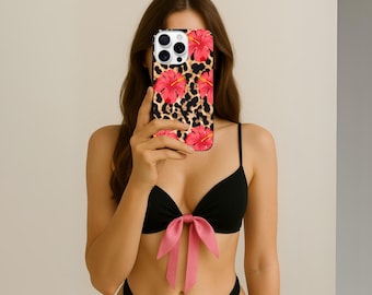 Floral Leopard Print iPhone Case, Girly Summer Cover