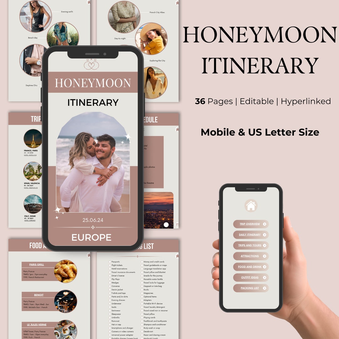 Honeymoon Itinerary Template Editable Canva Template Travel Organizer