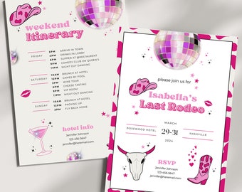Nashville Bachelorette Invitation & Itinerary, Last Rodeo, Disco Cowgirl (Digital)