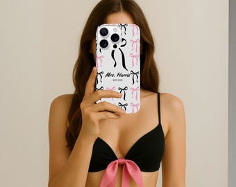 Personalized Wedding Phone Case, Pink Bow Coquette Design, Bride Gift