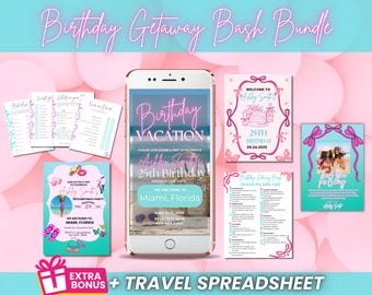 Girls Birthday Trip Itinerary Bundle, Animated Invite, Games (Digital)