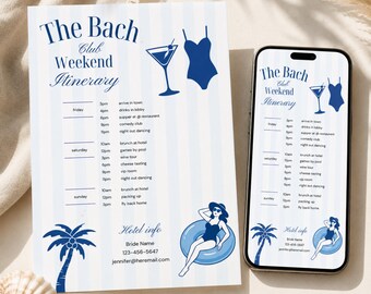 Custom Bachelorette Weekend Itinerary: The Bach Club Canva Template, Beach Girls Trip Planning