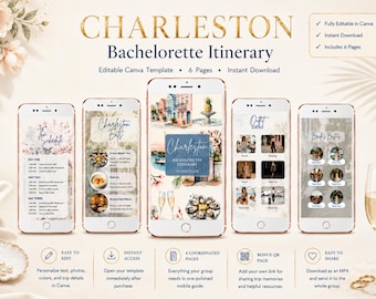 Charleston Bachelorette Itinerary Template, Editable Canva Girls Trip Schedule, Animated Mobile Travel Guide