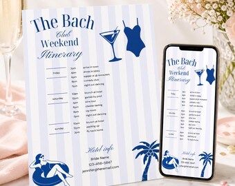 Bach Club Weekend Itinerary Template, Beach Bachelorette Party Travel Schedule, Girls Trip Planner