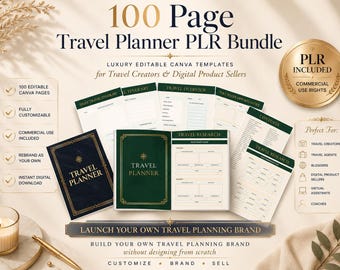 PLR Travel Planner Bundle, Editable Vacation Itinerary, Budget Journal & Packing List with Resell Rights