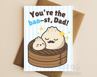 Cartão engraçado "Pai Bao-st": trocadilho com comida asiática kawaii