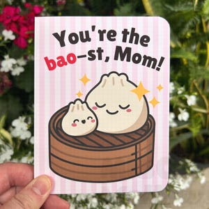 Jolie carte de voeux pour maman bao - carte de jeu de mots kawaii avec cuisine asiatique pour maman, carte Bao pour l'anniversaire de maman, remerciement, carte de fête des mères