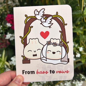 Des baos aux vœux - Jolie carte de mariage pour les amateurs de cuisine asiatique, carte de mariage bao drôle de jeu de mots, carte de voeux kawaii pour couple marié