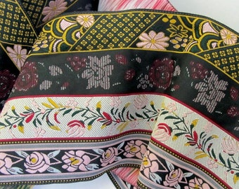 MUCHA  Floral Composite Jacquard trim in Pink, Navy Blue, Ivory, Grey, Green. Sold by the yard. 3 7/8" wide #5300-A