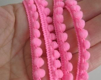 5 yards (4.5 meters) Baby Pom Pom Ball Fringe passementerie braid. HOT PINK BUBBLEGUM. 6/16 inch (7mm). 850-175