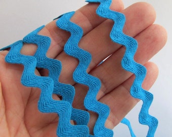 Ric Rac 5 yards all COTTON RIC RAC Cadet blue. 1/4 inch to 1/2 inch wide. 33-825-b. Dolls clothes, embroidery, accent trim