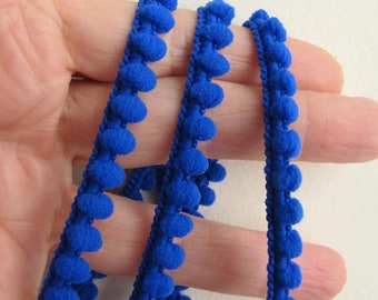 5 yards (4.5 meters) Baby Pom Pom Ball Fringe passementerie braid. ROYAL BLUE. 6/16 inch (7mm). 850-350. Pompom fringe
