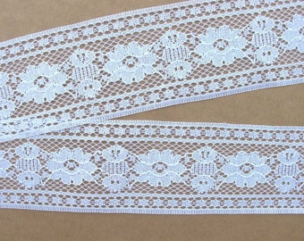 Odd lengths FLORAL LACE insert  fine wide lace, white.  2 inch wide. 9018-b, elegant lace, bridal lace, lingerie.