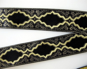 BAROCCO medium width rich Jacquard trim in antique gold, mustard on black. Sold by the yard. 1 1/4" wide.  2022-A Brocade trim