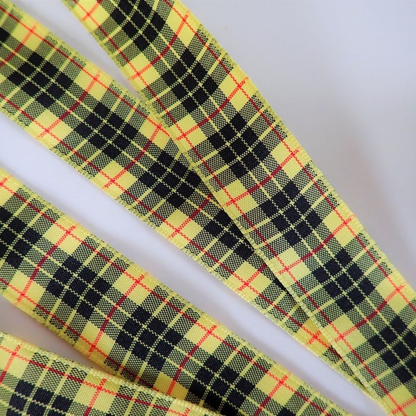 TARTAN MacLeod Jacquard trim in yellow, black and red.  Sold by the yard. 7/8 inch wide. 5906-A Scottish clan plaid tartan