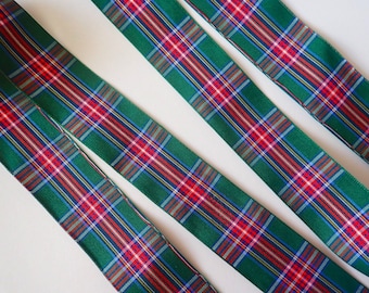 TARTAN Stewart HUNTING TARTAN Jacquard trim in green, red, yellow, blue.  Sold by the yard. 1 inch wide. 3002-A Scottish clan plaid tartan