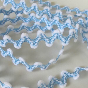 SNOWFLAKE RIC RAC Reversible, White on Light Blue. Sold by the yard. 5/8 inch wide. 850-414-01 Winter theme trim, snowflakes, zig zag image 2