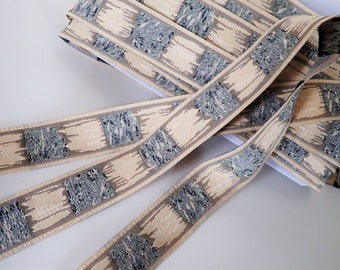 MUDDY CAMO Jacquard trim in sandy grey, black, white, off white. Sold by the yard. 1 1/8 inch wide. 508-B Rocky Muddy trim