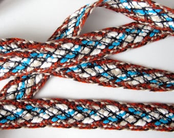 RUSTIC Knobby BRAID tape trim turquoise, rust, natural, white and black. 3/4 inch wide.1159-A. Diagonal weave REMNANTS