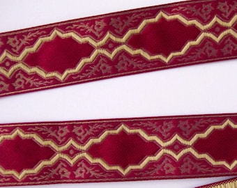 BAROCCO medium width rich Jacquard trim in antique gold, mustard on red. Sold by the yard. 1 1/4" wide. 2022-C Brocade trim