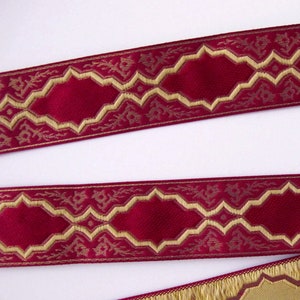 BAROCCO medium width rich Jacquard trim in antique gold, mustard on red. Sold by the yard. 1 1/4" wide. 2022-C Brocade trim