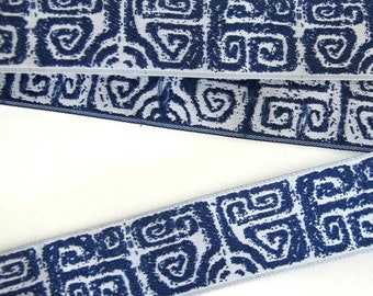 Pre cut MAYA Jacquard trim odd lengths in Navy Blue on bluish Slate Grey. 1 1/8 inch wide. 2040-B Mayan trim,Tribal trim, Inuit