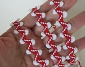 SNOWFLAKE RIC RAC, White on Red. Sold by the yard. 5 8 inch wide. 850-414-08 Winter theme trim, snowflakes, ric rac, zig zag