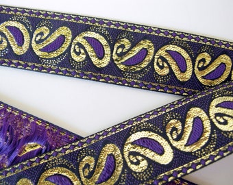 25 Feet Purple Paisley Peacock Like Silver Glitter Accented Wired Ribbon 2 1//2/"W