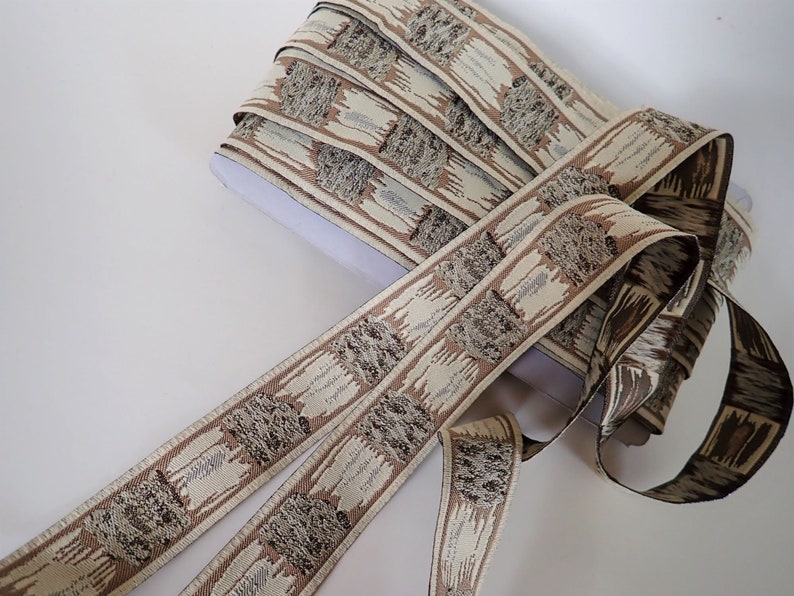 MUDDY CAMO Jacquard trim in beige, black, grey, off white. Sold by the yard. 1 1/8 inch wide. 508-C Rocky Muddy look image 2